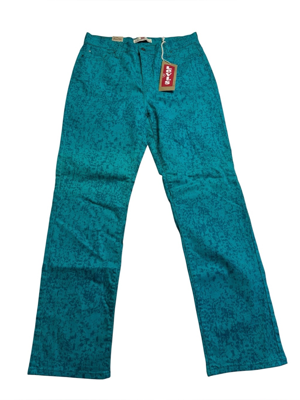 NWT Levi's 512 Slimming Teal Abstract Splatter Print Straight Leg Jeans 14 Flaw